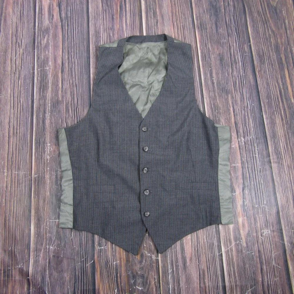 Suit Vest Mens‎ M Gray Striped 3 Piece Formal Waistcoat Business Wedding